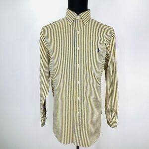 Vintage Ralph Lauren Shirt Men 17.5 34/35 Yellow Blue Y2K Preppy Casual Striped